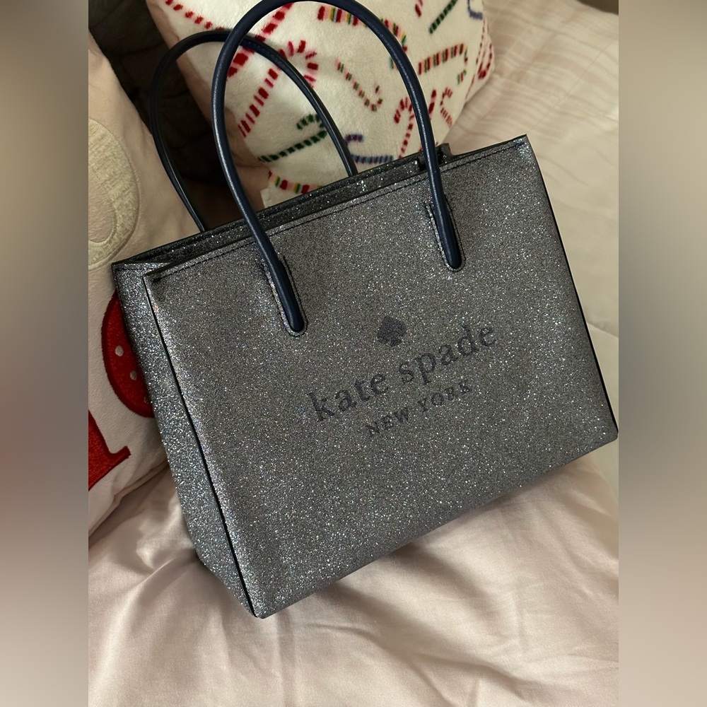 RARE!!!! NWOT!!! Kate Spade Trista Glitter Shopper Tote Crossbody Dusk Navy
